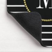 Tapis De Souris Monogramme floral de Boho antique à rayures noires (Coin)