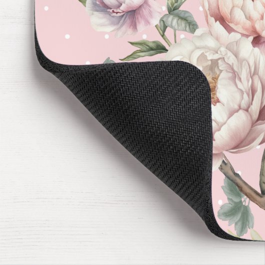 Tapis De Souris Monogramme floral de pivoine à crème blanche Vinta (Coin)