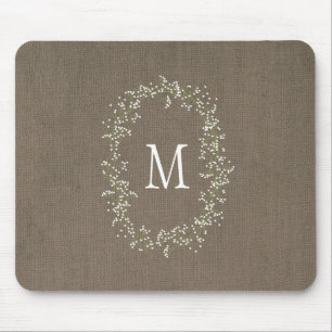 Tapis De Souris Monogramme floral de toile de jute vintage