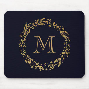Tapis De Souris Monogramme Floral d'or