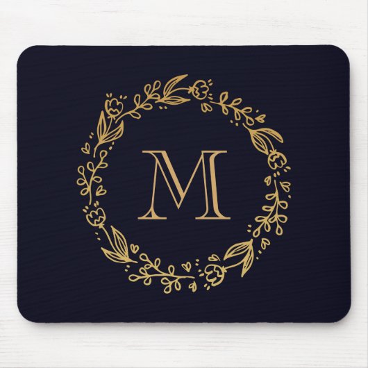 Tapis De Souris Monogramme Floral d'or (Devant)