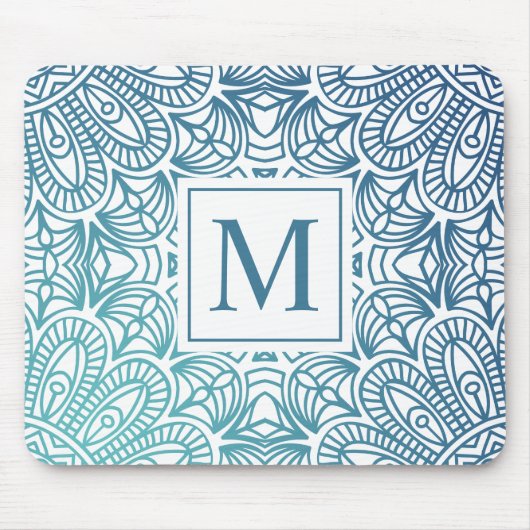 Tapis De Souris Monogramme floral élégant | Mousepad de mandala (Devant)