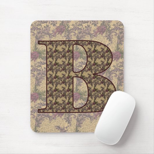 Tapis De Souris Monogramme floral initial B Élégant (Avec souris)