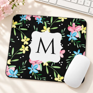 Tapis De Souris Monogramme Floral Noir