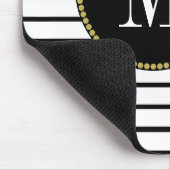 Tapis De Souris Monogramme floral noir blanc rayé Boho antique (Coin)