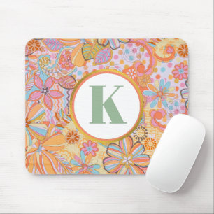Tapis De Souris Monogramme Floral Rétro Motif Groovy