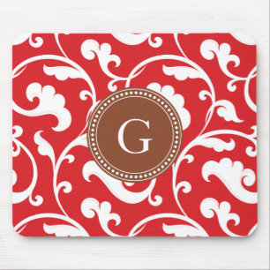 Tapis De Souris Monogramme floral rouge girly élégant de motif
