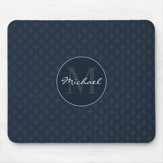Tapis De Souris Monogramme foncé chic de coutume de bleu marine (Devant)