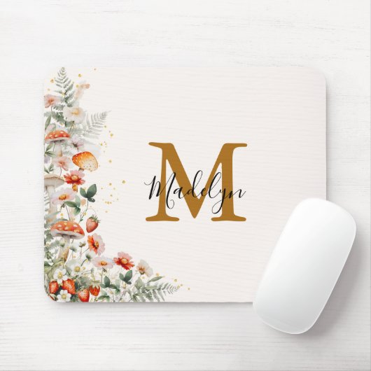 Tapis De Souris Monogramme Forêt Champignons Fleurs Florales botan (Avec souris)
