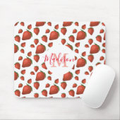 Tapis De Souris Monogramme fraise Nom initial (Avec souris)
