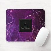 Tapis De Souris Monogramme Géode foncé violet noir Agate Abstrait (Avec souris)