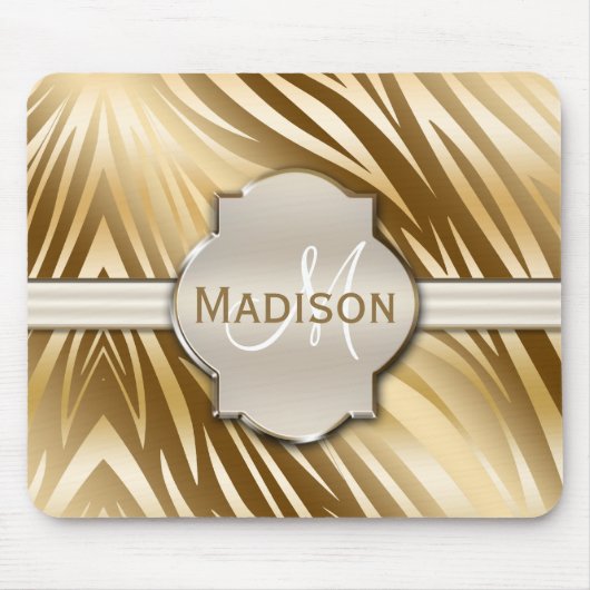 Tapis De Souris Monogramme Gold Zebra Motif d'impression (Devant)