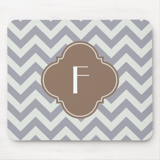 Tapis De Souris Monogramme gris-clair de coutume de Chevron (Devant)