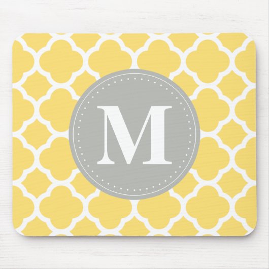 Tapis De Souris Monogramme gris Motif Quatrefoil jaune (Devant)