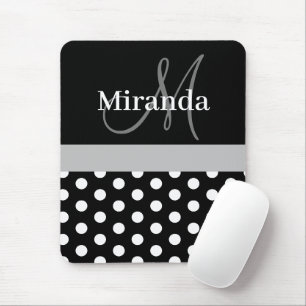 Tapis De Souris Monogramme gris Noir Blanc Polka Dot Souris