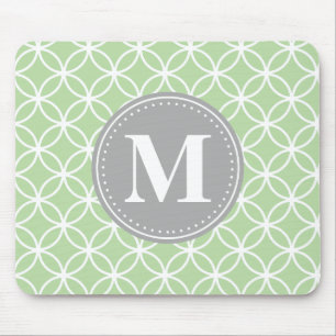 Tapis De Souris Monogramme gris vert à la menthe des cercles géomé