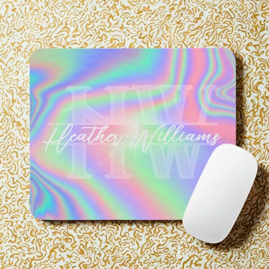 Tapis De Souris Monogramme Hologramme initial d'iridescente Mousep