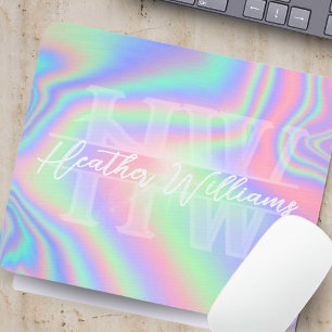 Tapis De Souris Monogramme Hologramme initial d'iridescente Mousep