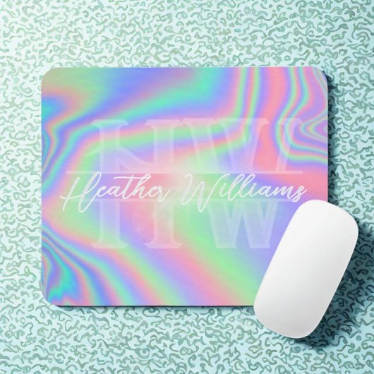 Tapis De Souris Monogramme Hologramme initial d'iridescente Mousep