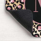 Tapis De Souris Monogramme Imprimé Léopard Guépard Rose Noir Éléga (Coin)