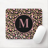 Tapis De Souris Monogramme Imprimé Léopard Guépard Rose Noir Éléga (Avec souris)