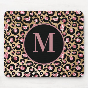 Tapis De Souris Monogramme Imprimé Léopard Guépard Rose Noir Éléga