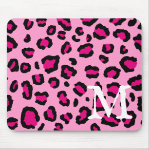 Tapis De Souris Monogramme Imprimé Léopard Rose Chaud