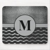 Tapis De Souris Monogramme Initial Argent Pailleté Chevron Noir (Devant)