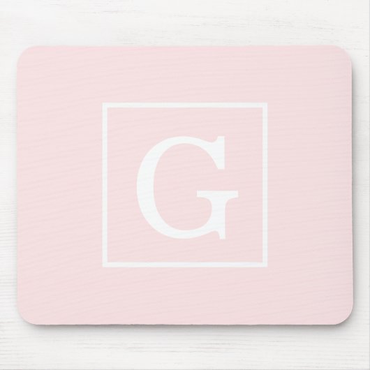 Tapis De Souris Monogramme Initial Cadre Rose Clair Blanc (Devant)
