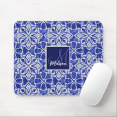 Tapis De Souris Monogramme Initial Chic Fille Bleu Gris (Avec souris)