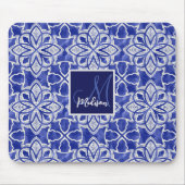 Tapis De Souris Monogramme Initial Chic Fille Bleu Gris (Devant)