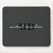 Tapis De Souris Monogramme initial de script blanc et minima noir (Devant)