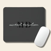Tapis De Souris Monogramme initial de script blanc et minima noir