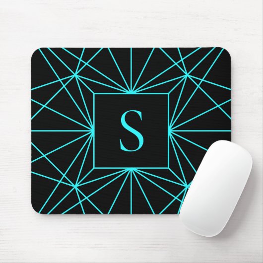 Tapis De Souris Monogramme initial | Design géométrique turquoise (Avec souris)