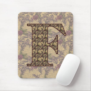 Tapis De Souris Monogramme Initial F Élégant Floral Mousepad