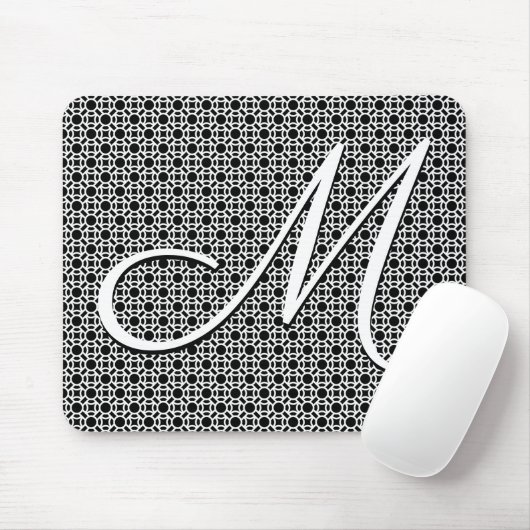 Tapis De Souris Monogramme initial géométrique noir et blanc (Avec souris)