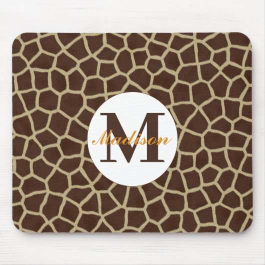 Tapis De Souris Monogramme Initial Imprimé Girafe (Devant)