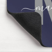 Tapis De Souris Monogramme Initial Nom Bleu Marine (Coin)