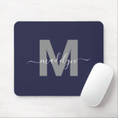 Tapis De Souris Monogramme Initial Nom Bleu Marine (Avec souris)