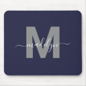 Tapis De Souris Monogramme Initial Nom Bleu Marine (Devant)