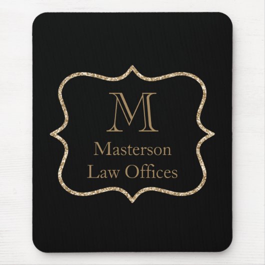 Tapis De Souris Monogramme Initial Nom Or Noir Or Professionnel (Devant)