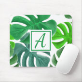 Tapis De Souris Monogramme Initial Simple Green Nature Feuilles (Avec souris)