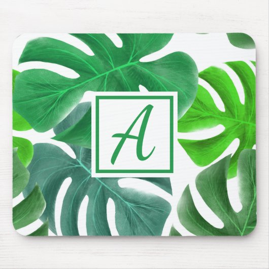 Tapis De Souris Monogramme Initial Simple Green Nature Feuilles (Devant)