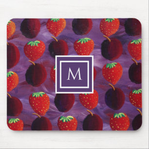 Tapis De Souris Monogramme Initial Stylisé Prunes et Fraises