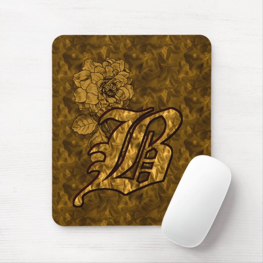 Tapis de souris Monogramme Initiale B Pivoine Or (Avec souris)