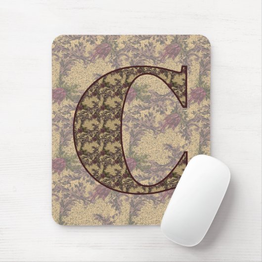 Tapis De Souris Monogramme Initiale C Élégant Floral Vintage (Avec souris)