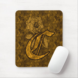 Tapis De Souris Monogramme Initiale C Élégante Fleur de Pivoine en