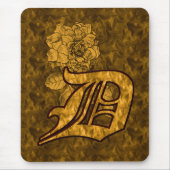 Tapis De Souris Monogramme Initiale D Fleur de Pivoine en Or (Devant)