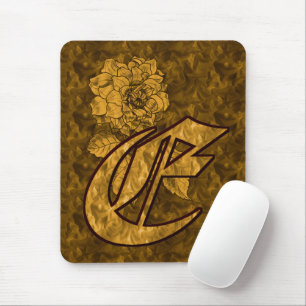 Tapis De Souris Monogramme Initiale E Fleur de Pivoine en Or
