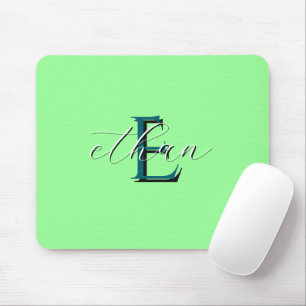 Tapis De Souris Monogramme Initiale et Nom Personnalisés Vert Ment